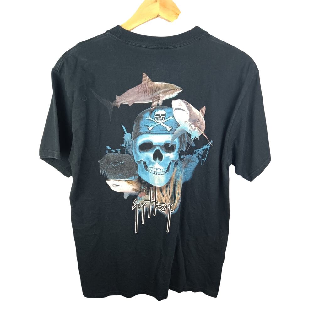 Guy Harvey Black Pirate Skull & Sharks Graphic Tee